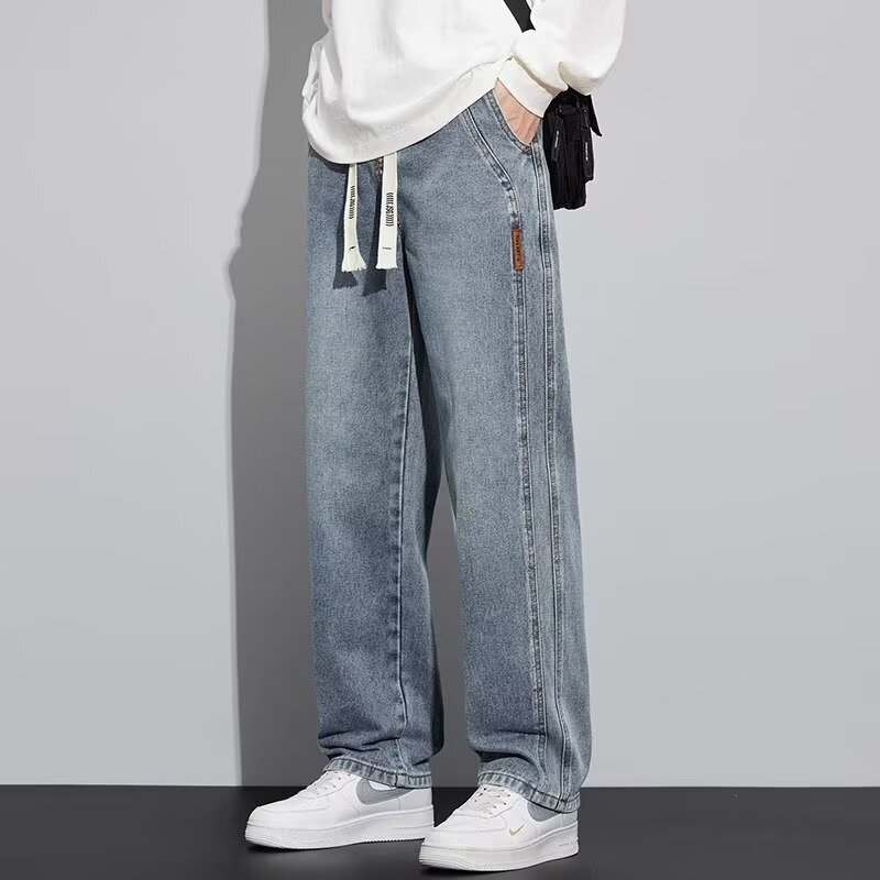 Elastic Waist Straight Retro Jeans for Men and Teenagers 2025 Autumn and Winter Fleece-Lined Loose Casual Workwear Wide-Leg Pants Elastic Waist Straight Retro Jeans for Men and Teenagers 2025 Autumn and Winter Fleece-Lined Loose Casual Workwear Wide-Leg Pants