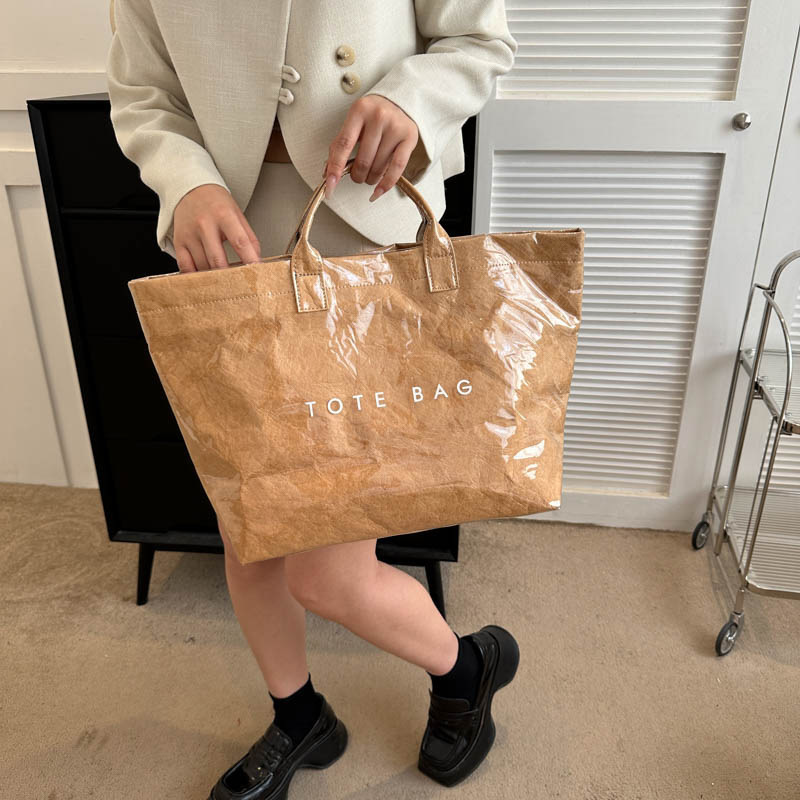 时尚复古杜邦纸包包女2025新款通勤大容量牛皮纸手提包购物袋包潮|undefined