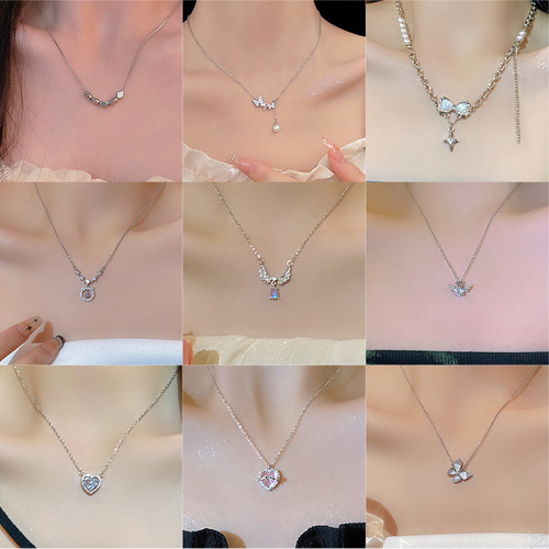 Korean silver titanium steel necklace girls versatile high-end niche pearl butterfly pendant clavicle chain jewelry wholesale