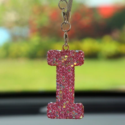 Cross-Border Amazon Clay Full Diamond Car hanging - i-letter-car-pendant-pink