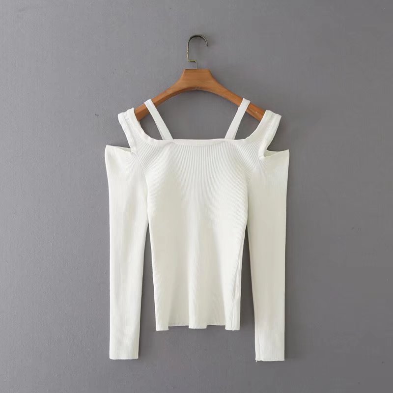 Solid Color Off-Shoulder Slim Knitted Sweater NSAM109492