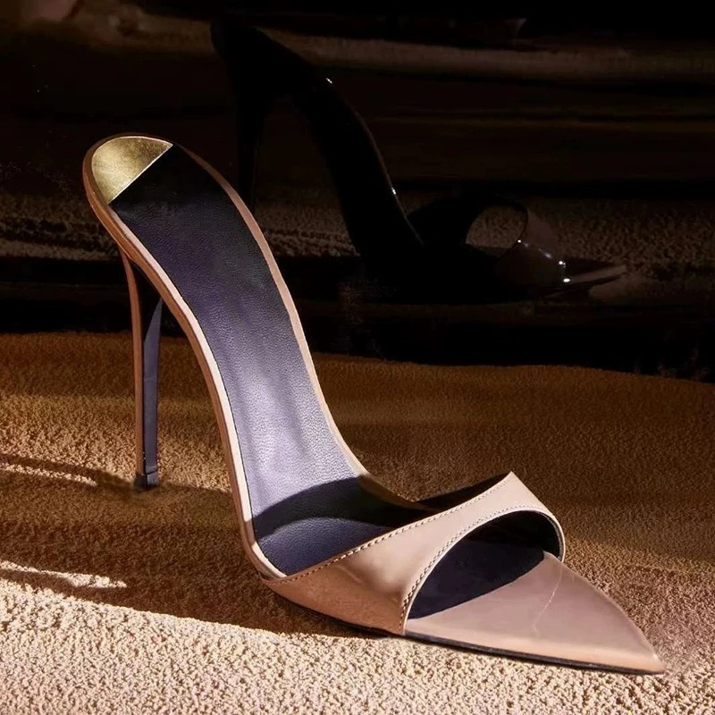 GZ Same Style Pointed High Heels 2025 Summer New Style Patent Leather Fish Toe Sandals Simple Open Toe Sandals Women's Stiletto Heels