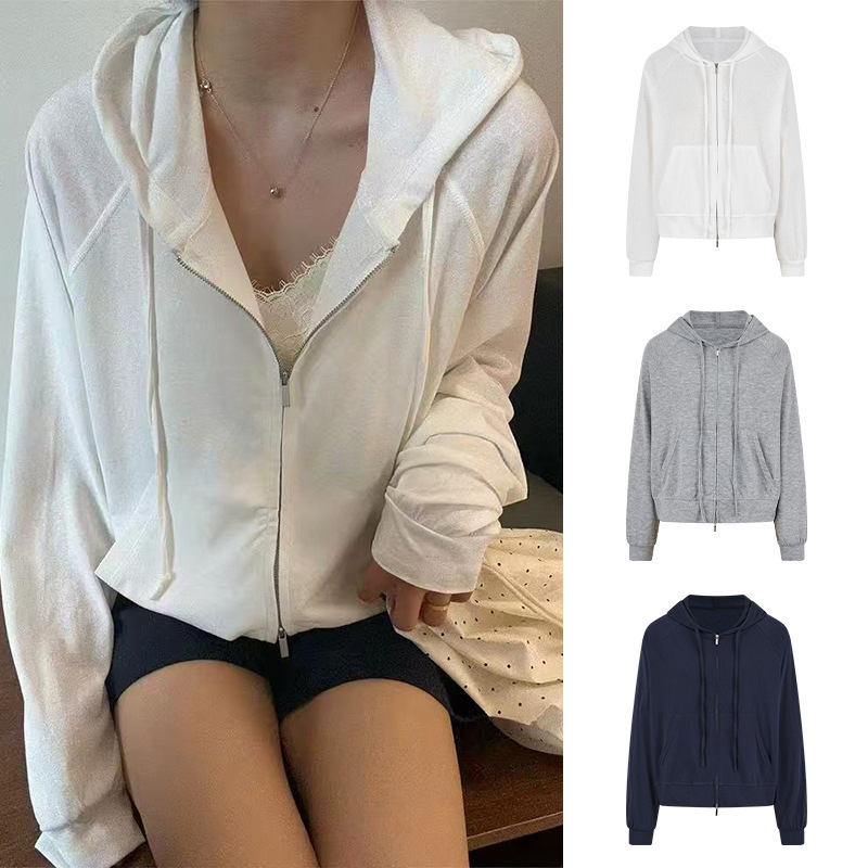 MosesQueen Thin Loose-Fit Casual Hooded Sweatshirt Cardigan Coat Slimming Casual Top MosesQueen Thin Loose-Fit Casual Hooded Sweatshirt Cardigan Coat Slimming Casual Top