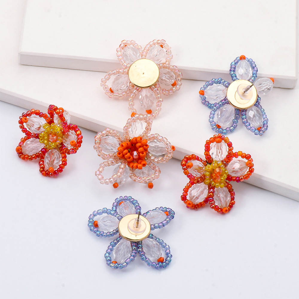 Korean style rice beads acrylic flower earrings