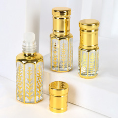 3/6/12ml精油滾珠瓶金色小麥穗沉香瓶滴棒香水瓶透明電鍍UV玻璃瓶