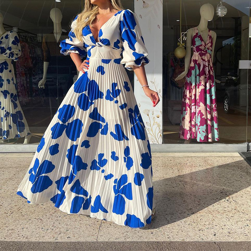 Women's Regular Dress Vacation V Neck Printing Half Sleeve Color Block Maxi Long Dress Holiday Travel display picture 1