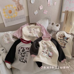大小捲兒童女童卡通美式加絨衛衣冬季洋氣印花插肩袖上衣26517