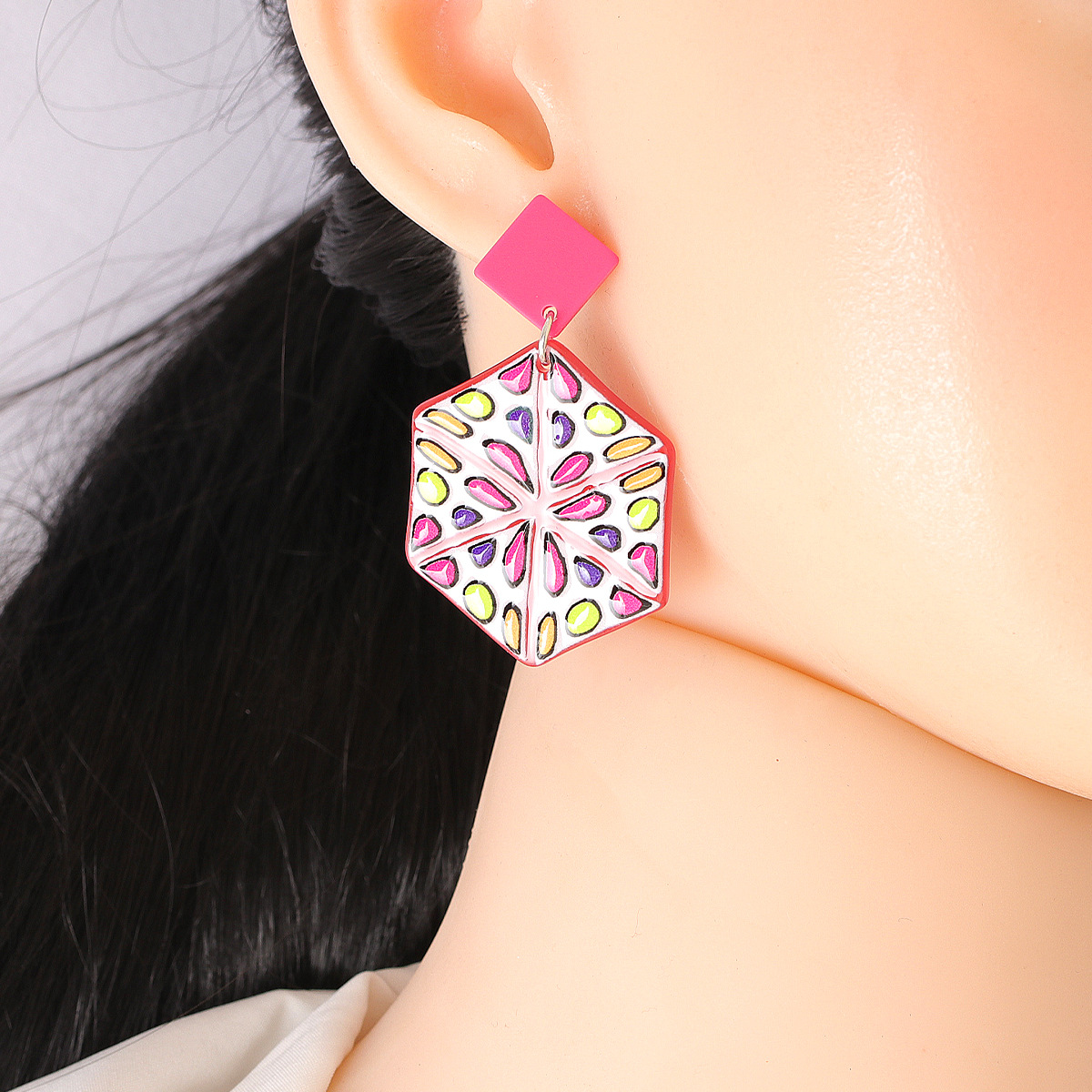 Acrylic Geometric Pink Pendant Earrings display picture 2
