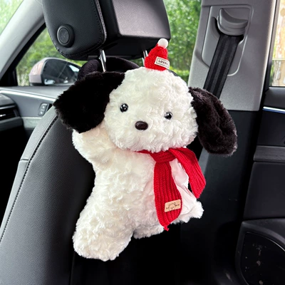 Car tissue box/set Extraction Decoration Supplies - red-hat-and-red-scarf-style-white-puppy-tissue-drawing