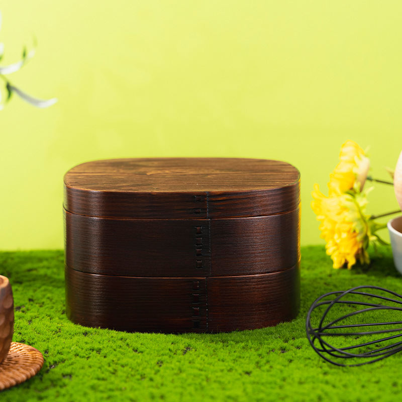 Quliumu caja de sushi japonesa retro de lujo ligero con caja de bento de rejilla cruzada de doble capa al por mayor