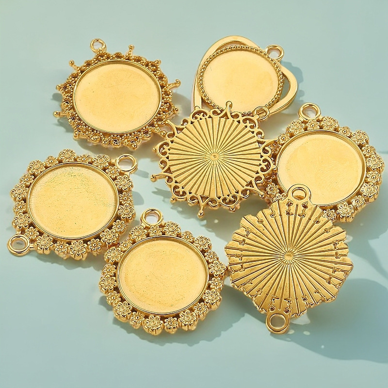 Accesorios de joyería DIY de acero inoxidable redondo tiempo gemas de encaje base 20mm colgante chapado al vacío manual