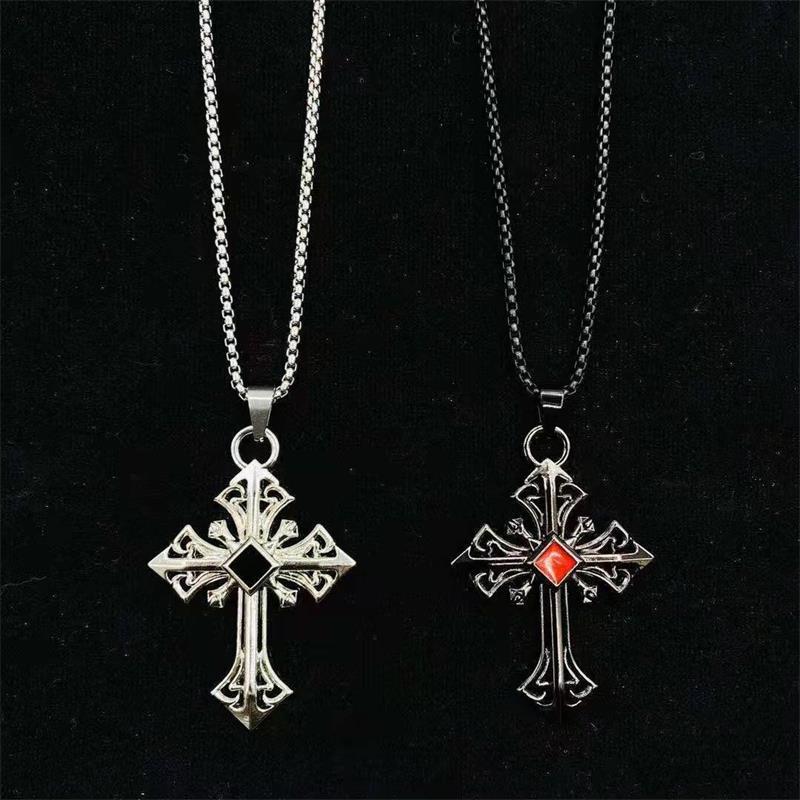 Vintage Cross Pendant Necklace For Men Diamond-shaped Gold Tone_voghion.com