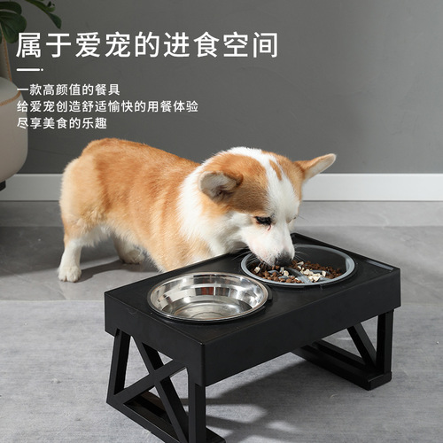 Amazon Pet Dog Pet Cat Bowl Stainless Steel Dog and Cat Food Bowl Vertical Feeder Elevated Double Pet Feeding Bowl