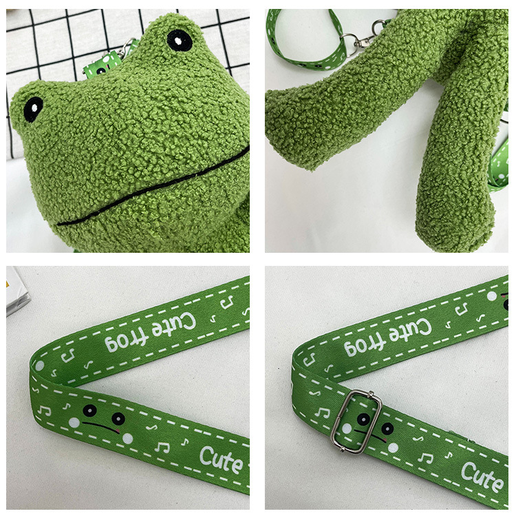 2021 Autumn New stylish and cute green frog single-shoulder crossbody bag wallet plush toy birthday gift for girls undefined