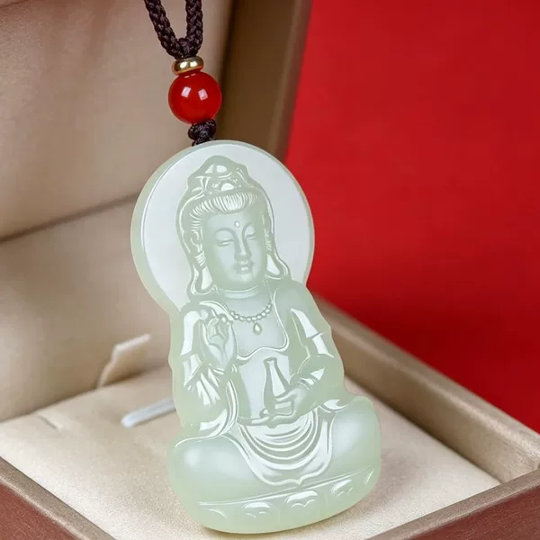 Imitation Hetian Jade-Colored Guanyin Bodhisattva Pendant for Men, Green Guanyin Pendant, Jade Charm Necklace