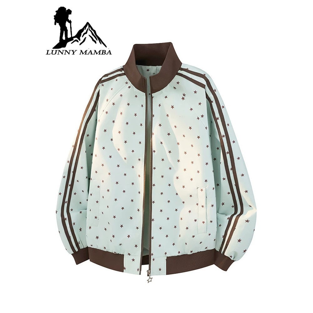 Designer star-patterned jacket for women, 2026 new spring/autumn style, petite-sized, striped, loose-fitting, casual sports baseball jacket