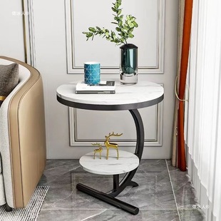 Light Luxury Corner Table Marble Side Table Living Room Sofa Side Table Balcony Rock Surface Bedside Cabinet Bedroom Small Coffee Table Internet Celebrity