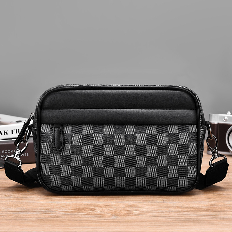Trendy Brand New Men's Casual Plaid Shoulder Bag Korean Leather Crossbody Bag Fashionable Small Square Bag Small Backpack