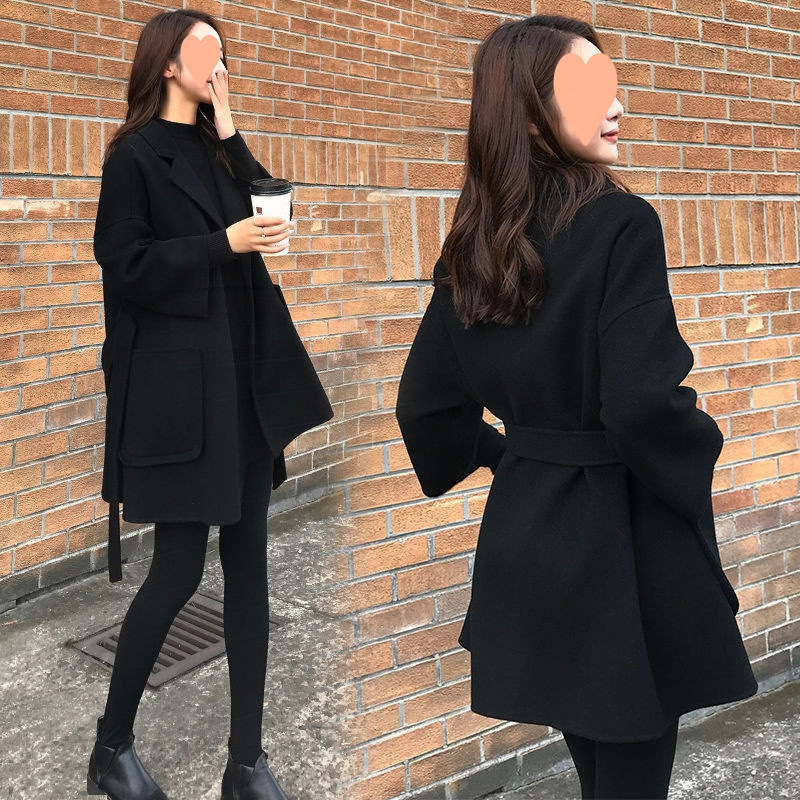 Black Double-sided Cashmere Coat Women's 2024 New Autumn and Winter Korean Style Small Woolen Coat Coat Trendy