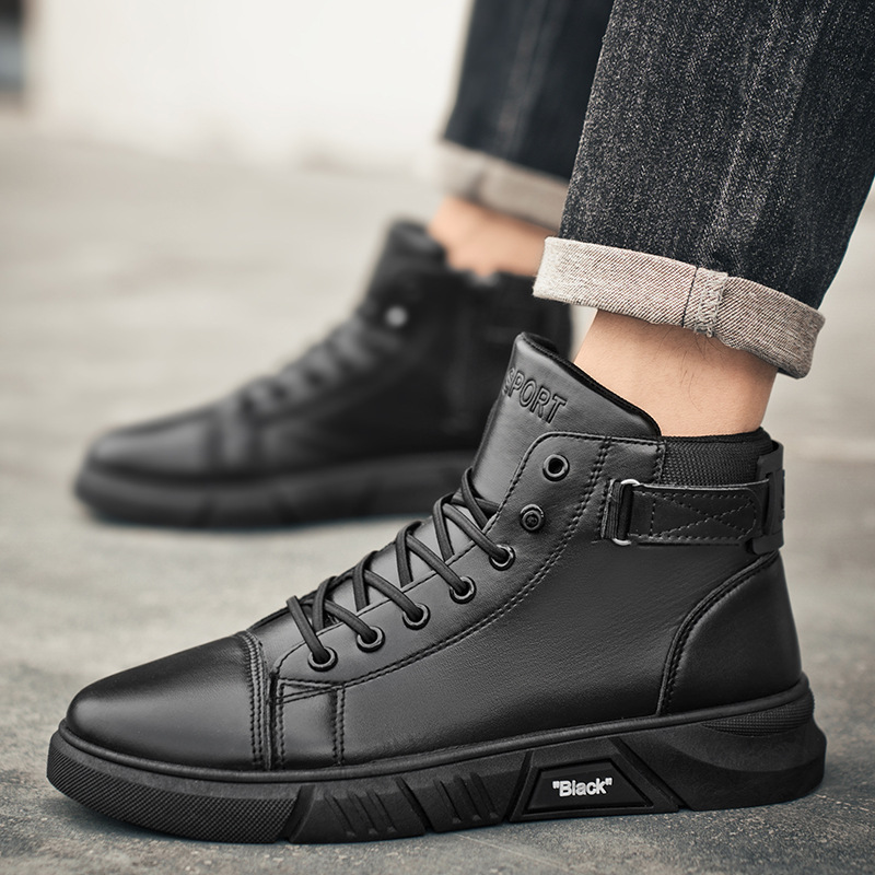 Zapatos de otoño para hombres nuevas botas Martin de alta gama para hombres tendencias de Botas de cuero casuales 100 zapatos de algodón retro británicos para hombres