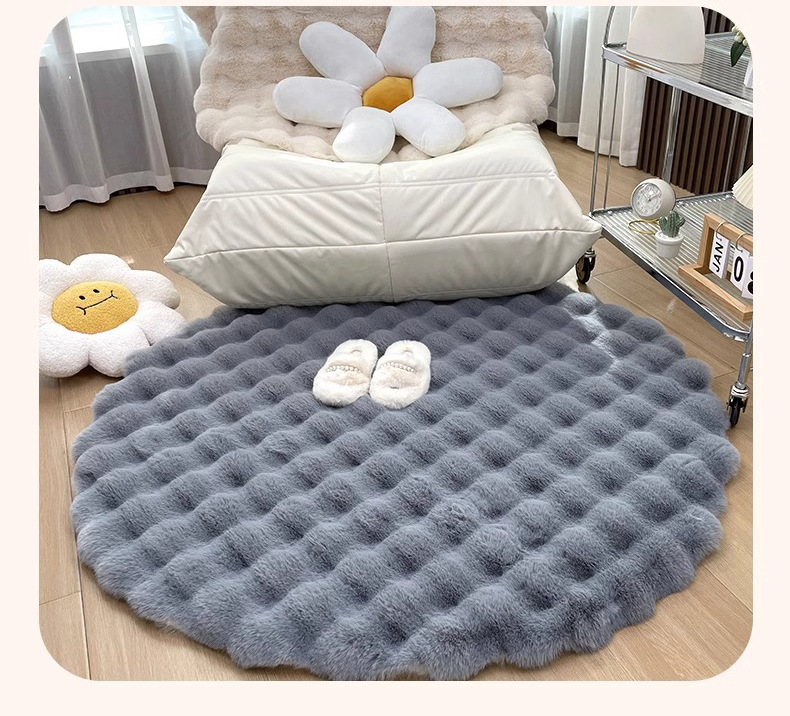 Cream-Colored Round Carpet, Thick Rabbit Fur Rug, Living Room Sofa Coffee Table Rug, Dressing Room Vanity Chair Mat