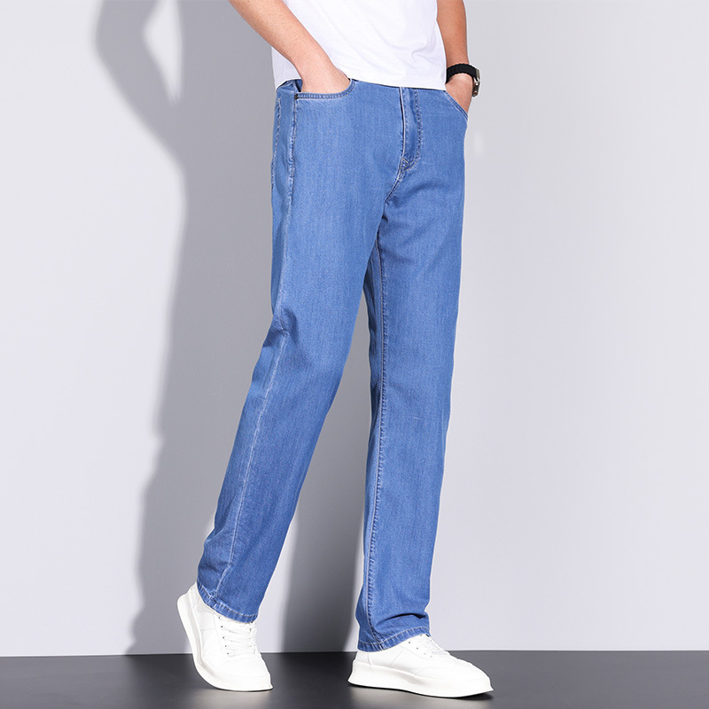 Spring and Summer High-End Middle-Aged Men's Health-Preserving Jeans, Men's Mulberry Silk Cotton High-Waisted Loose Straight-Leg Business Casual Jeans