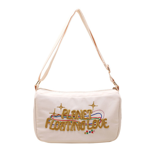 New heavy industry embroidery trendy cool light pink pillow bag texture nylon cloth dumpling bag fashionable versatile shoulder crossbody bag