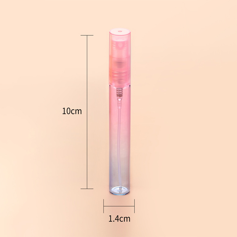 Botella de spray de vidrio delgado de 8ml con cabezal de bomba de presión Botella de tubo de tracción del arco iris Botella de subenvasada de cosméticos líquidos pequeños y portátiles