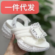 罗迪斯水扣方扣魔术扣交叉绑带凉鞋中空罗马鞋一件代发厚底增搞