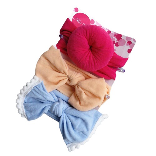 Cross-border European and American baby hair accessories three-piece set donut bow nylon headband bohemian baby headband