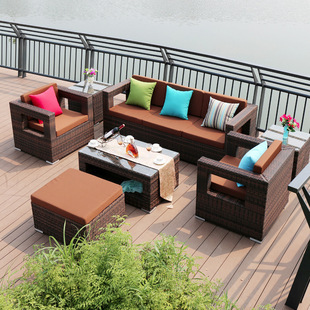 Outdoor Garden Leisure Double Rattan Chair Sofa Combination Outdoor Hotel B&B Sun Room Sales Office Simple Furniture