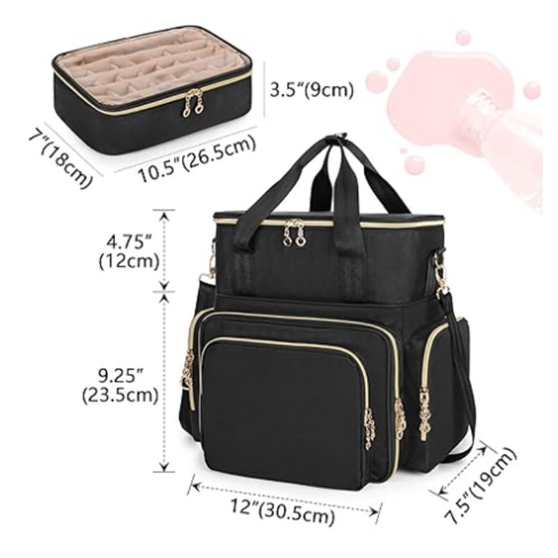Bolsa de maquillaje negra portátil multifuncional herramienta de maquillaje bolsa de maquillaje portátil de gran capacidad bolsa de almacenamiento de cosméticos