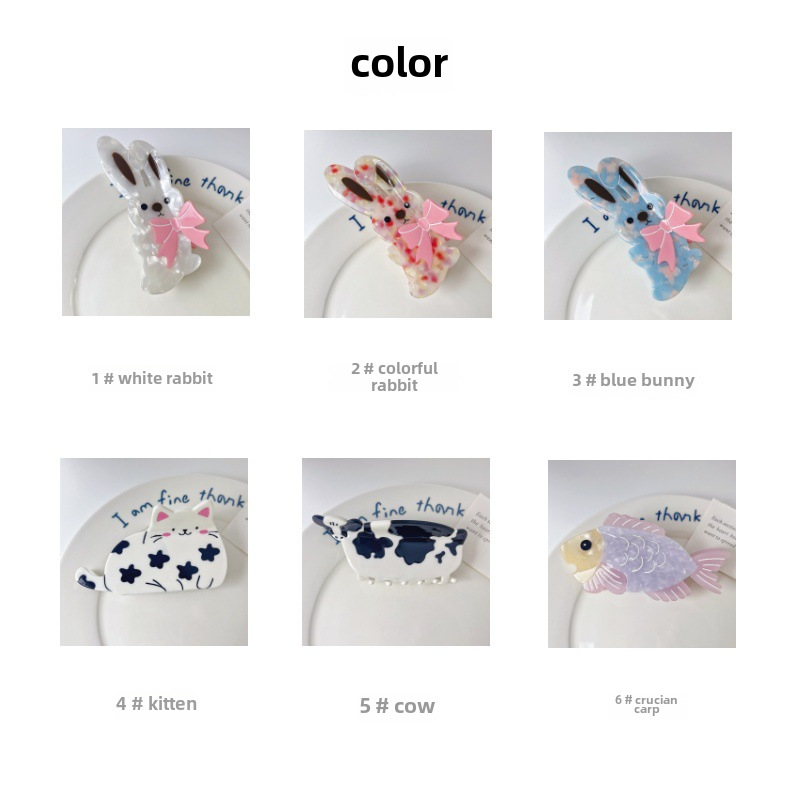 Nische Kreative Niedliche Tier Fangen Clip Katze Hund Kuh Kaninchen Essigsäure Hai Clip Haarnadel 2024 Neue frauen Haarnadel_voghion.com