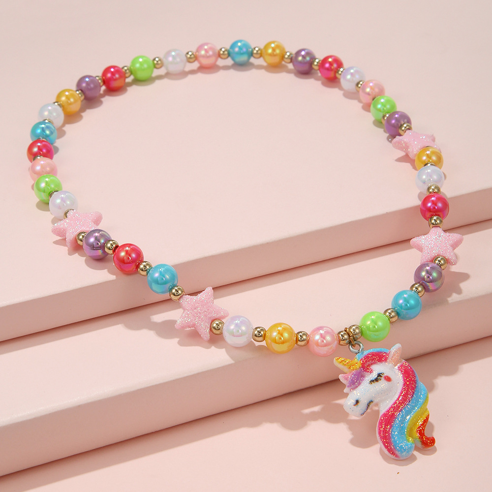 Simple Style Star Unicorn Plastic Resin Beaded Handmade Girlu0027S Necklace 1 Piece