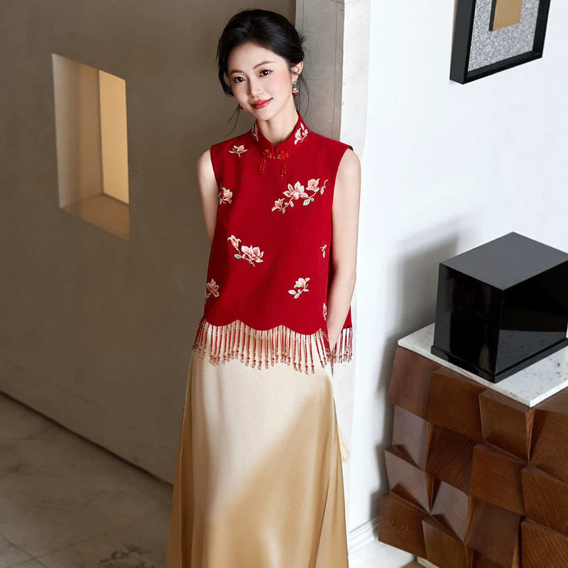 Engagement Dress, New Chinese-Style Bridal Toast Dress, Morning Robe, 2026 New Model, Elegant and Decent Daily Cheongsam Set Dress