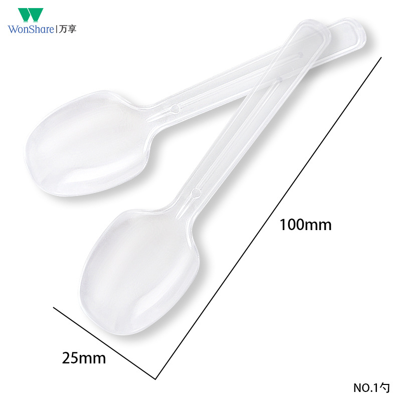 Cuchara desechable de punto cuidadosamente seleccionada Cuchara de pudín transparente de plástico de 10cm Cuchara de postre Spot engrosado Transfronterizo Amazon