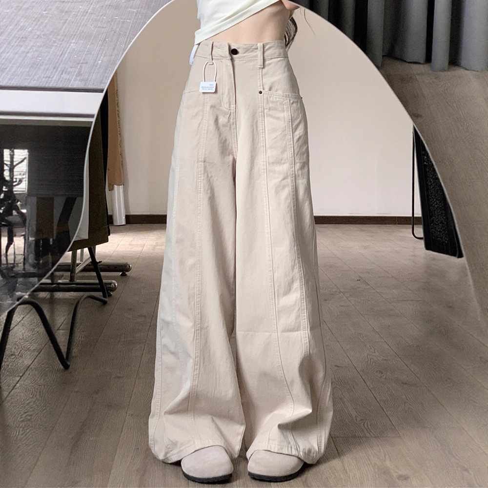 Apricot Workwear Jeans for Women in Spring and Autum, Lazy and Relaxed, High-Waisted, Straight, Slim, Scimitar, Sickle, Wide-Leg Pants