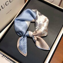 春季韩国小领巾百搭装饰几何拼接真丝围巾女发带新款桑蚕丝丝巾