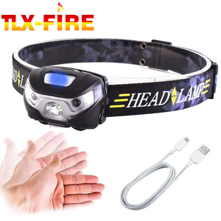 Fishing induction headlamp strong light USB charging night fishing headlamp 3W adjustable new infrared intelligent mosquito repellent headlamp