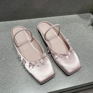 Chengmei Foot 2025 Spring New Exquisite Niche Design Pink Bow Shallow Mule Flat Sandals