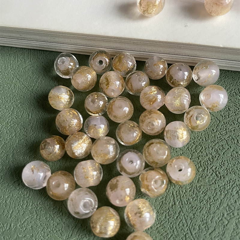 Yonghe 金箔灰ガラス DIY ルースビーズアクセサリーラウンドビーズ古代カラフルな砂ガラスビーズ半完成アクセサリー 1|undefined