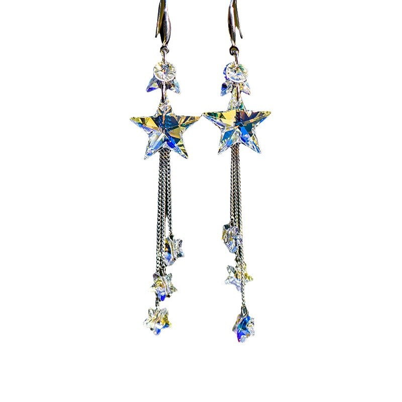 Mo Ge venta cruzada de cristal largo pentagonal pentagonal pendientes nuevos pendientes femeninos de alta calidad pendientes