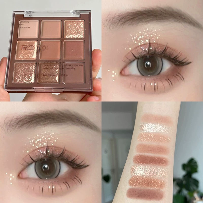 Палитра теней для век ROTO Chocolate Nine-Grid Pearl Matte Fine Glitter Highlight Осветляющие тени для век землистого цвета.