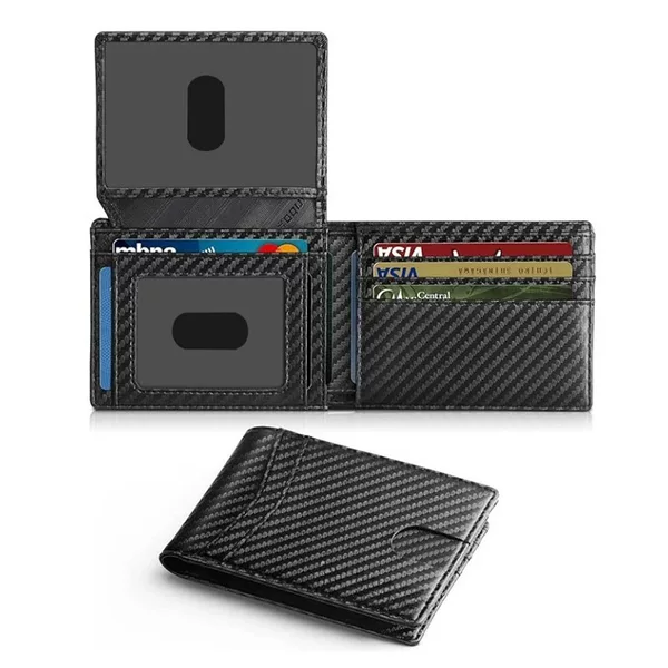 Men Wallet Ultra Thin RFID Wallet with ID Card Window Multi Card Carbon Fiber Wallet