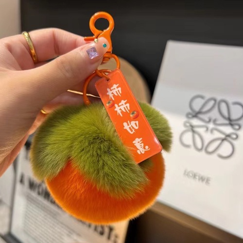 Imitation Rex Rabbit Fur Good Things Happen Keychain Pendant Good Persimmon Happens Plush Ball School Bag Pendant Persimmon Pendant for Women