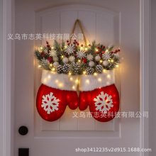 跨境新品发光圣诞手套花环创意挂件吊饰家居节日气氛装饰布置道具