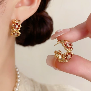 小众时尚简约滴油花瓣C形耳圈女个性轻奢复古百搭设计感耳环批发