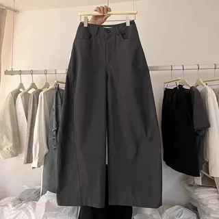 韩系简约弯刀休闲裤女夏季薄款2026新款窄版宽松显瘦直筒阔腿长裤