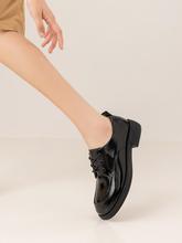 奧康女鞋 2022秋季新款女士單鞋休閑舒適方跟黑色系帶英倫小皮鞋