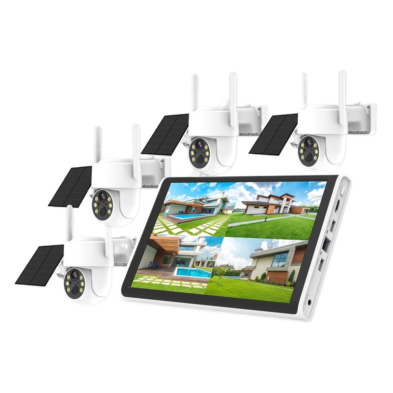 Kit de Monitoreo Inalámbrico NVR con Pantalla de 10 Pulgadas de Fábrica de Origen, Cámara Inteligente de Bajo Consumo con Energía Solar, Modelo 2 de Venta Caliente Transfronteriza